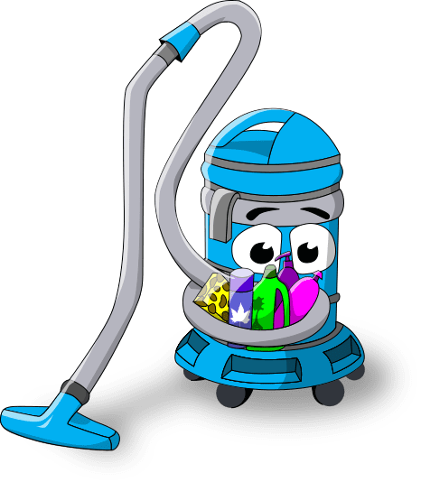 Mascotte ELS - aspirateur qui tient des produits ménagés Mascotte d'un centre de lavage auto (Éco Lavage Service) : un aspirateur qui tient des produits ménagés